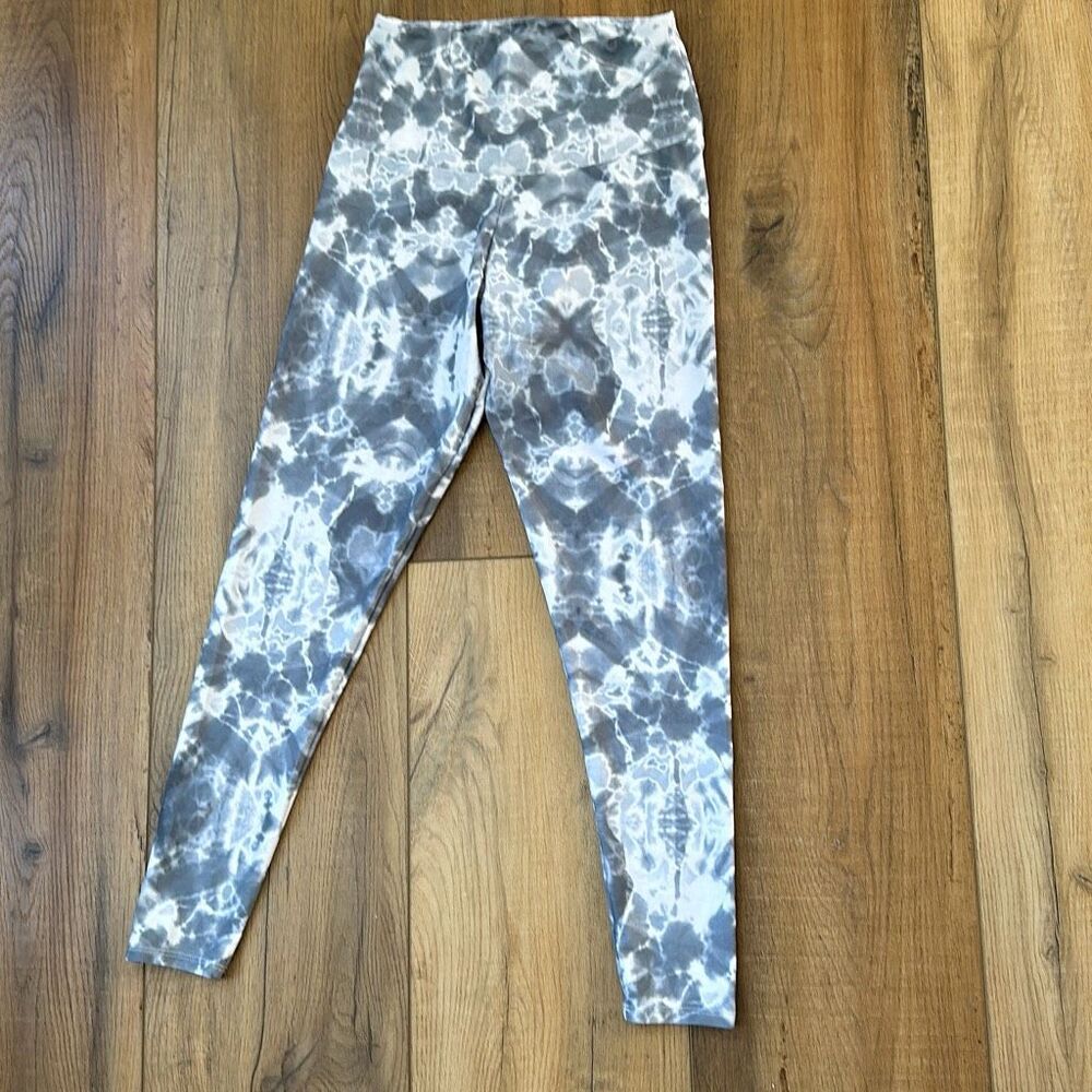 Onzie Womens Small White Gray Tie Dye Yoga Leggings Pants Work Out Gym